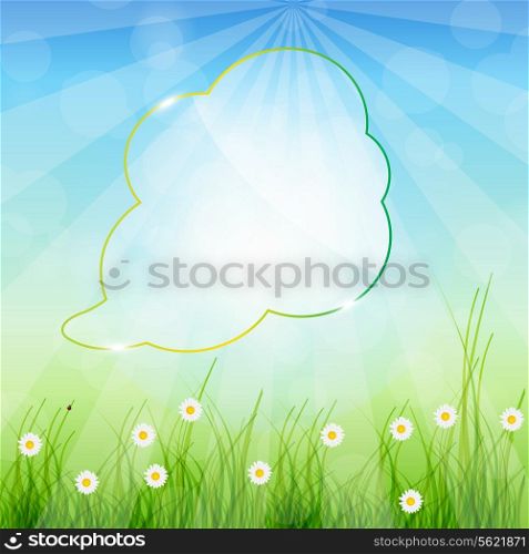 Glass speech bubble ob nature background. Vector illustration.