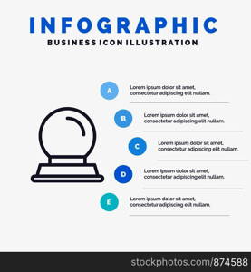 Glass Stand, Decoration, Magic Ball Line icon with 5 steps presentation infographics Background