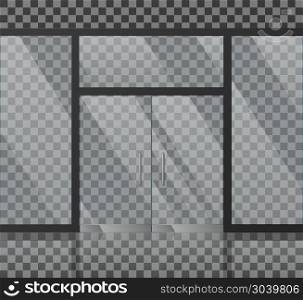 Glass store facade vector illustration. Glass store facade vector illustration. Transparent front for office or boutique, clear showcase facade window