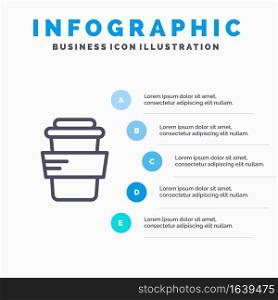 Glass, Study, Drink Line icon with 5 steps presentation infographics Background