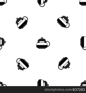 Glass teapot pattern repeat seamless in black color for any design. Vector geometric illustration. Glass teapot pattern seamless black