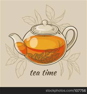 glass teapot. Vector Illustration with glass teapot on brown background