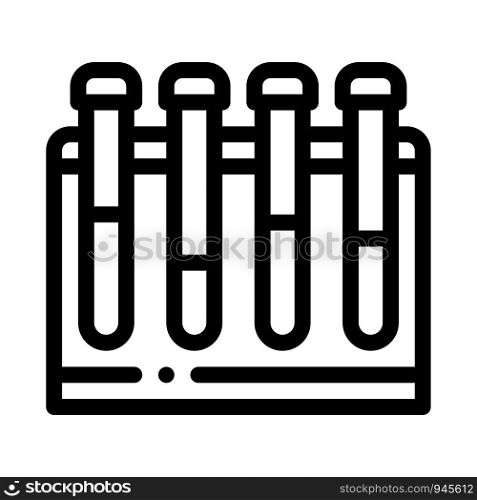 Glass Test Tubes On Tube Rack Biomaterial Vector Icon Thin Line. Biology And Science Flasks, Bioengineering, Dna And Medicine Biomaterial Concept Linear Pictogram. Monochrome Contour Illustration. Glass Test Tubes On Tube Rack Biomaterial Vector