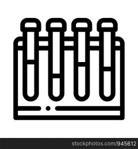 Glass Test Tubes On Tube Rack Biomaterial Vector Icon Thin Line. Biology And Science Flasks, Bioengineering, Dna And Medicine Biomaterial Concept Linear Pictogram. Monochrome Contour Illustration. Glass Test Tubes On Tube Rack Biomaterial Vector