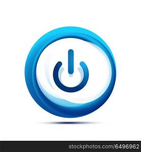 Glass transparent effect power start button, on off icon, vector UI or app symbol design. Glass transparent effect power start button with blue swirl design effect, on off icon, vector UI or app symbol design. Vector illustration