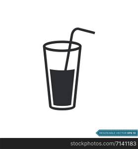 Glass Water Drink and Straw Icon Vector Illustration Design