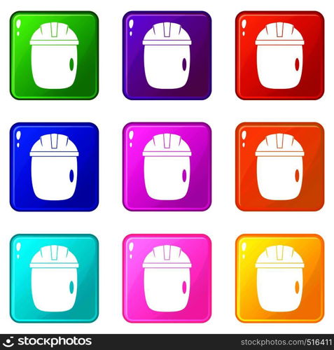 Glass welding mask icons of 9 color set isolated vector illustration. Glass welding mask set 9