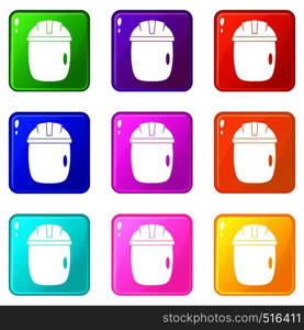Glass welding mask icons of 9 color set isolated vector illustration. Glass welding mask set 9