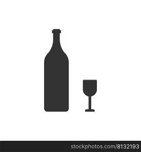 Glass wine bottle and wineglass icon. Beverage illustration symbol. Sign alcohol vector.