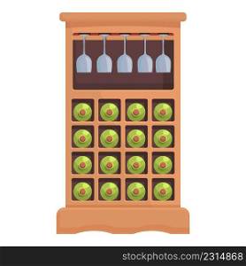 Glass wine cabinet icon cartoon vector. Bar alcohol. Shelf wood. Glass wine cabinet icon cartoon vector. Bar alcohol