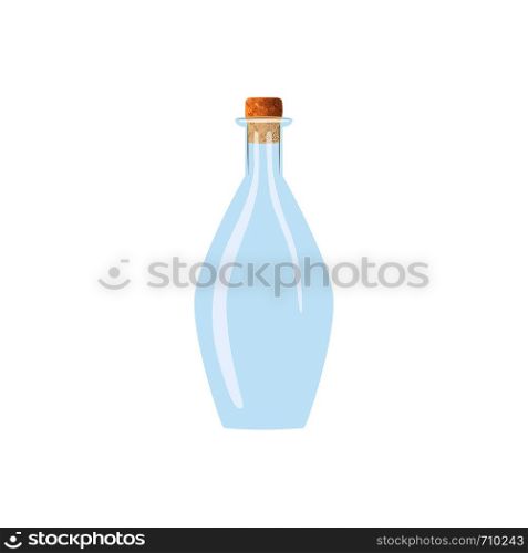 Glass wine empty bottle with cork. tranparent icy-white decanter on white background. Flask for juice, wine, beer, spirits, oil, alcohol, beverages. For banner, print, poster, label tag copy space. Glass wine empty bottle with cork. tranparent icy-white decanter on white background. Flask for juice, wine, beer, spirits,