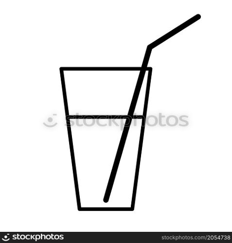 Glass with a straw. Summer drink. Isolated object. Flat style. Line art. Water sign. Vector illustration. Stock image. EPS 10.. Glass with a straw. Summer drink. Isolated object. Flat style. Line art. Water sign. Vector illustration. Stock image.