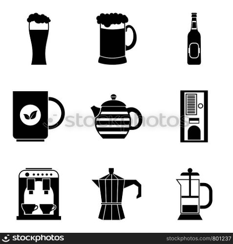 Glass with beer icons set. Simple set of 9 glass with beer vector icons for web isolated on white background. Glass with beer icons set, simple style