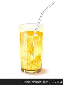 glass with drink, orange and ice isolated on a white background