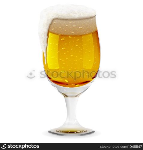 Glass with foamy beer, realistic transparent vector mug. Alcohol drink glass icon illustration.. Glass with foamy beer, realistic transparent vector mug. Alcohol drink glass icon illustration