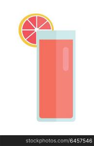 Glass with grapefruit beverage vector in flat style design. Sweet summer drinks concept. Illustration for app icons, label, prints, logo, menu design, infographics. Isolated on white background.. Glass with Grapefruit Drink Vector Illustration.