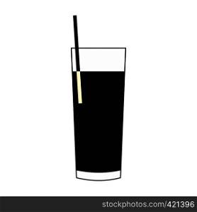Glass with juice and straw black simple icon . Glass with juice and straw icon