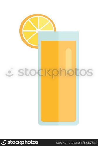 Glass with lemon beverage vector in flat style design. Sweet summer drinks concept. Illustration for app icons, label, prints, logo, menu design, infographics. Isolated on white background.. Glass with Lemon Beverage Vector Illustration.