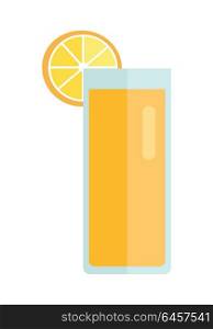 Glass with lemon beverage vector in flat style design. Sweet summer drinks concept. Illustration for app icons, label, prints, logo, menu design, infographics. Isolated on white background.. Glass with Lemon Beverage Vector Illustration.