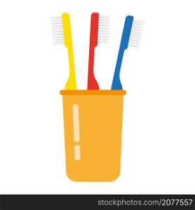 Glass with several toothbrush. Vector illustration