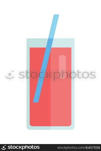 Glass with sweet beverage, juice vector in flat style design. Sweet summer drinks concept. Illustration for app icons, label, print, logo, menu design, food infographics. Isolated on white background.. Glass with Sweet Beverage Vector Illustration.