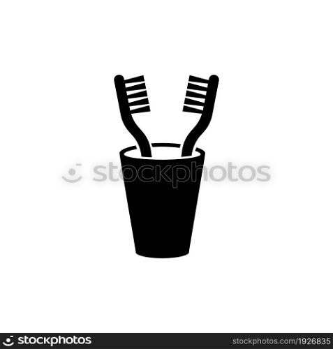 Glass with Toothbrushes. Flat Vector Icon illustration. Simple black symbol on white background. Glass with Toothbrushes sign design template for web and mobile UI element. Glass with Toothbrushes Flat Vector Icon