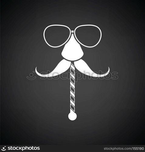Glasses and mustache icon. Black background with white. Vector illustration.