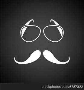 Glasses and mustache icon. Black background with white. Vector illustration.