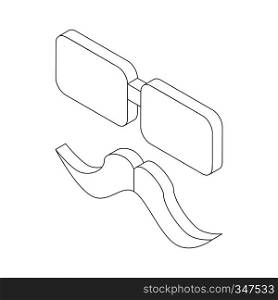 Glasses and mustache icon in isometric 3d style on a white background. Glasses and mustache icon, isometric 3d style