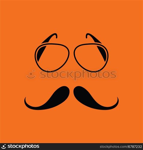Glasses and mustache icon. Orange background with black. Vector illustration.