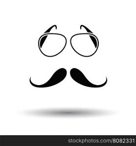 Glasses and mustache icon. White background with shadow design. Vector illustration.