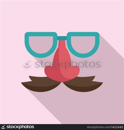 Glasses and nose with mustache icon. Flat illustration of glasses and nose with mustache vector icon for web design. Glasses and nose with mustache icon, flat style