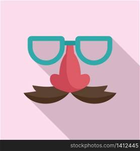 Glasses and nose with mustache icon. Flat illustration of glasses and nose with mustache vector icon for web design. Glasses and nose with mustache icon, flat style