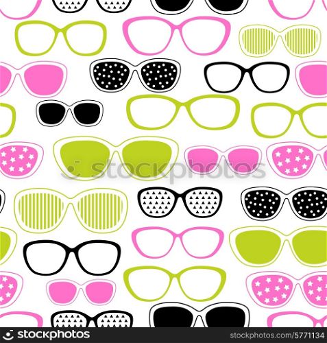 Glasses and sunglasses seamless pattern. Vector texture.. Glasses and sunglasses seamless pattern. Vector texture