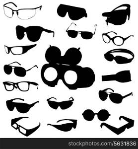 Glasses and sunglasses set. Vector illustration. EPS 10.