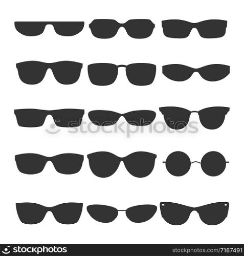 Glasses black silhouette icons vector collection on white background. Glasses black silhouette icons