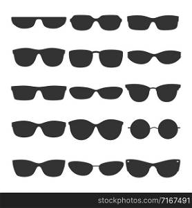 Glasses black silhouette icons vector collection on white background. Glasses black silhouette icons