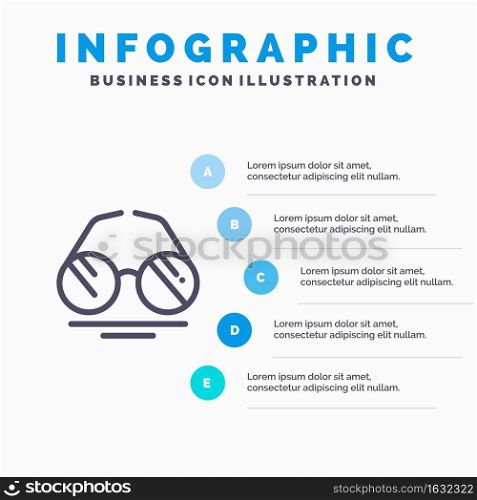 Glasses, Eye, View, Spring Line icon with 5 steps presentation infographics Background