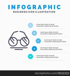 Glasses, Eye, View, Spring Line icon with 5 steps presentation infographics Background