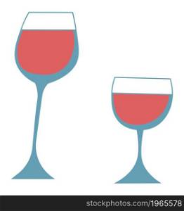 Glasses filled with red wine, isolated icons of cups served in restaurant or cafe. Making and tasting, degustation of alcoholic beverage, fine drinks and top expensive products. Vector in flat style. Wine glasses with alcoholic beverage poured vector
