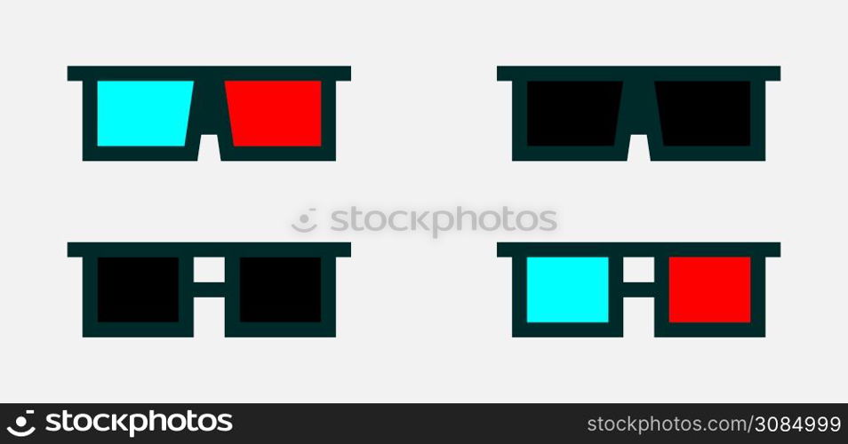 Glasses for 3d cinema. 3d eye glasses. Accessory for cinema. Glasses. Vector illustration