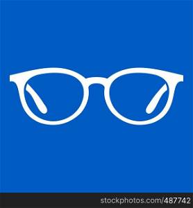 Glasses icon white isolated on blue background vector illustration. Glasses icon white