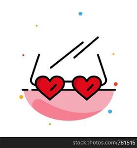 Glasses, Love, Heart, Wedding Abstract Flat Color Icon Template