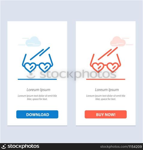 Glasses, Love, Heart, Wedding Blue and Red Download and Buy Now web Widget Card Template