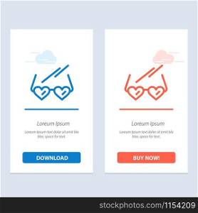Glasses, Love, Heart, Wedding Blue and Red Download and Buy Now web Widget Card Template