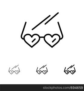Glasses, Love, Heart, Wedding Bold and thin black line icon set