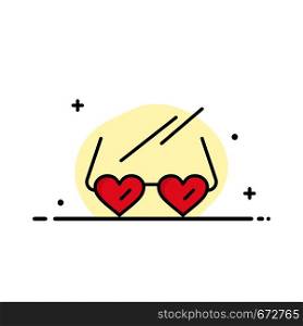 Glasses, Love, Heart, Wedding Business Logo Template. Flat Color