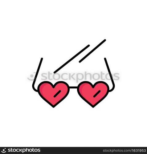 Glasses, Love, Heart, Wedding  Flat Color Icon. Vector icon banner Template