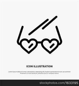 Glasses, Love, Heart, Wedding Line Icon Vector