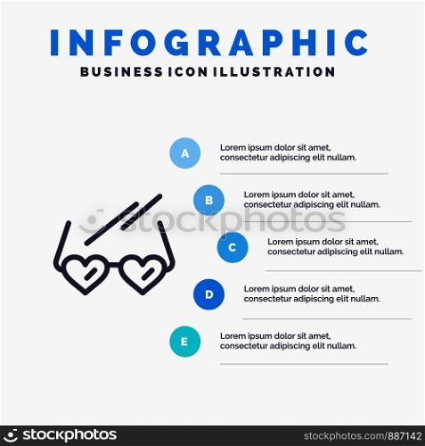 Glasses, Love, Heart, Wedding Line icon with 5 steps presentation infographics Background